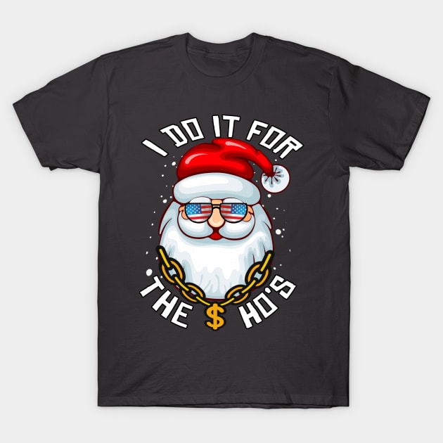 I Do It For The Ho's - Funny Christmas Santa Gift In USA Sunglasses T-Shirt by Bazzar Designs